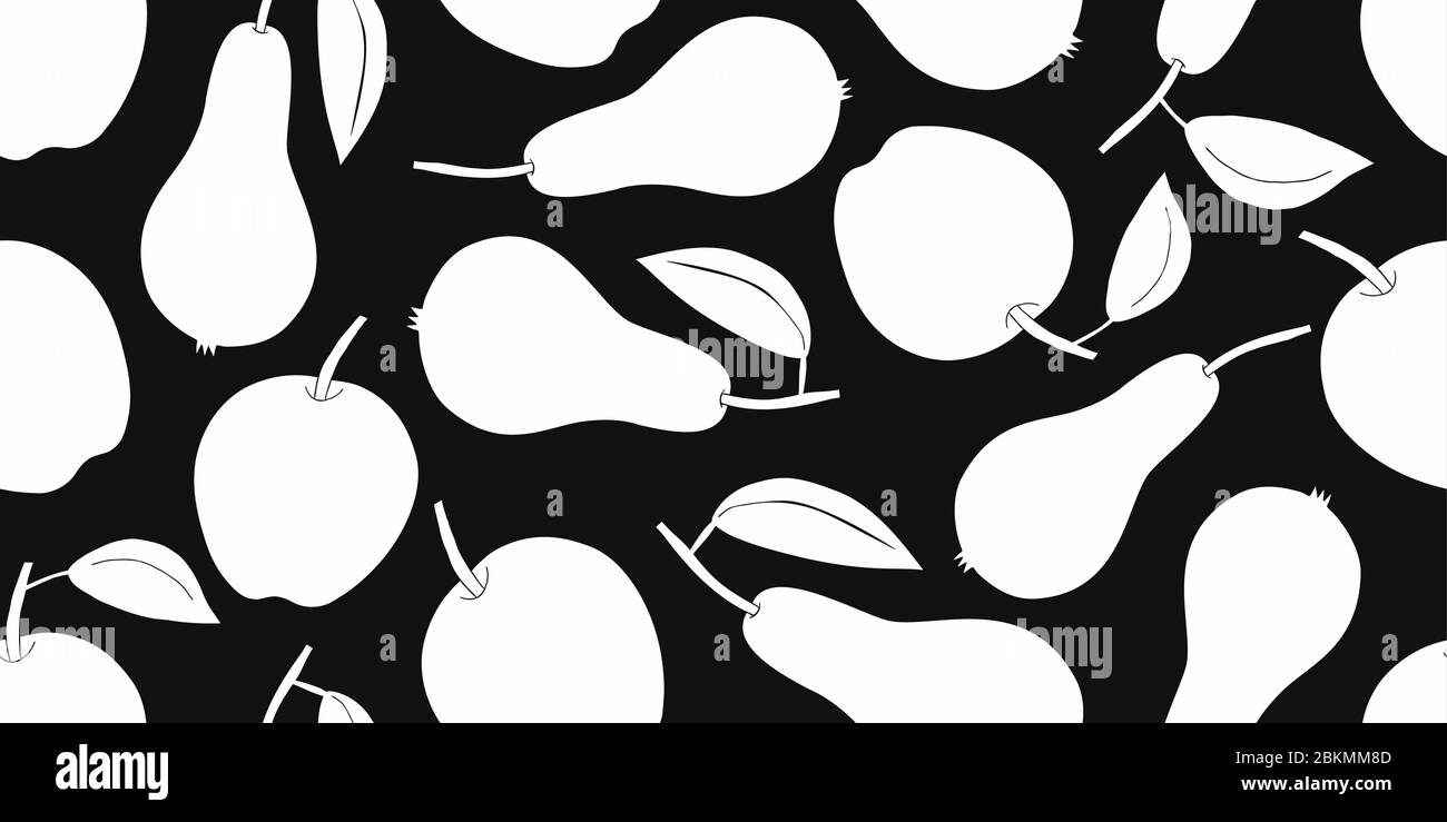 Apple and pear seamless pattern. Hand drawn vector fruit illustration. Cartoon style design. Cute minimalistic garden fruits background. Stock Vector