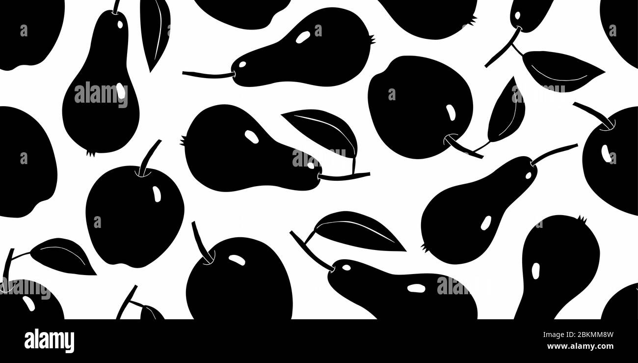 Apple and pear seamless pattern. Hand drawn vector fruit illustration. Cartoon style design. Cute minimalistic garden fruits background. Stock Vector