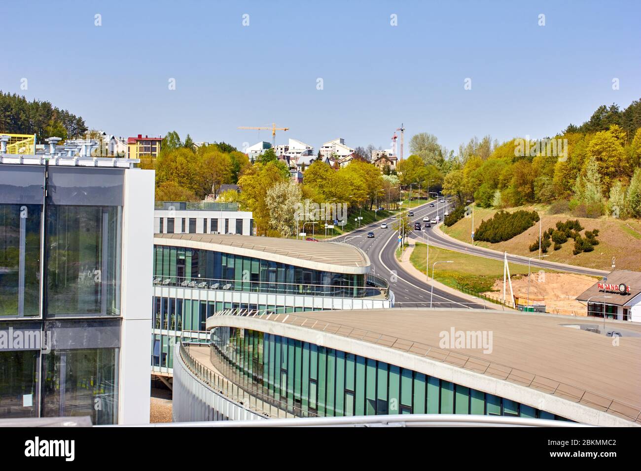 Modern office building and highway in the background Stock Photo