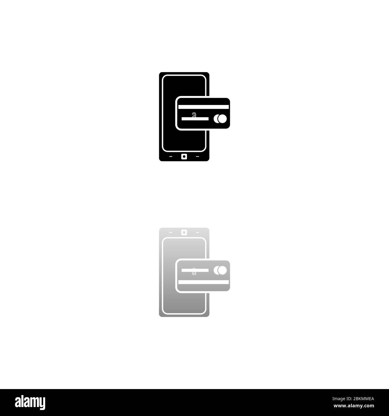 Mobile payment. Black symbol on white background. Simple illustration. Flat Vector Icon. Mirror Reflection Shadow. Can be used in logo, web, mobile an Stock Vector