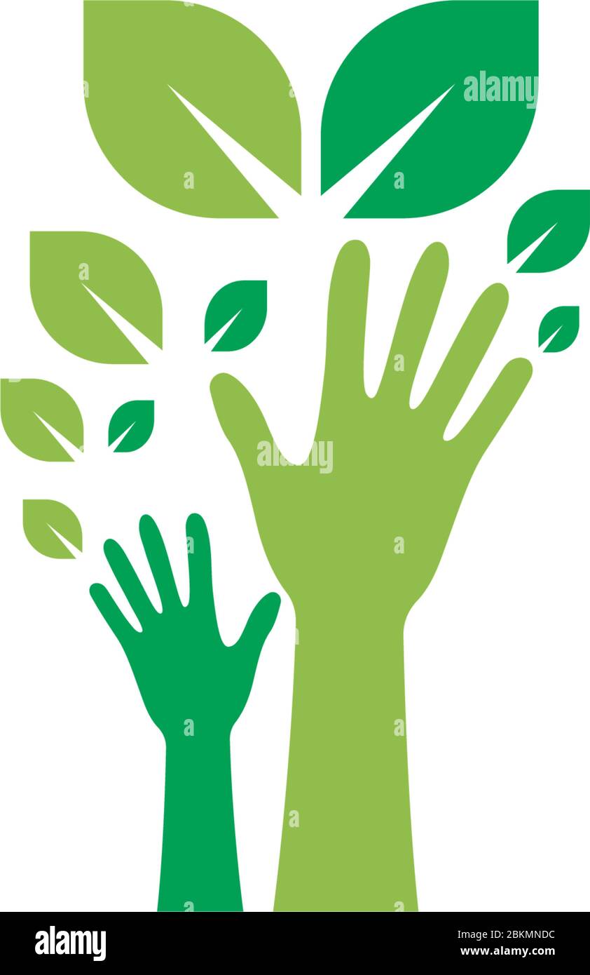 Hand green leaf logo icon illustration Stock Vector
