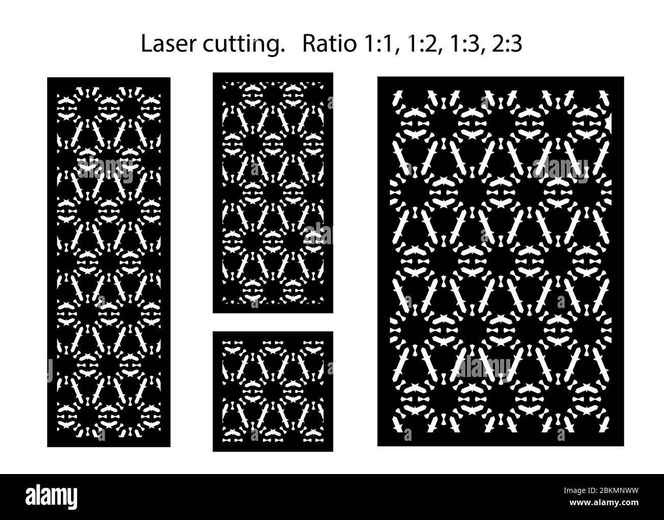 Set of decorative vector panels for laser cutting. Lazer template for interior partition in arabesque style Stock Vector
