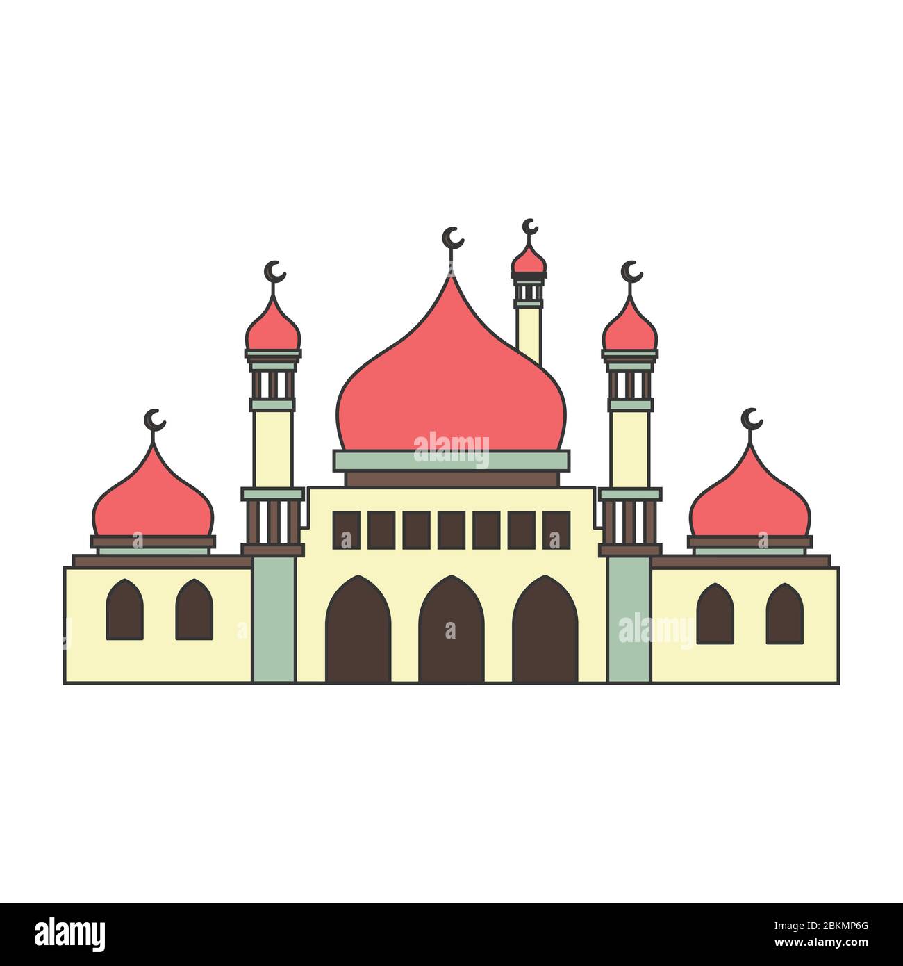 Islamic mosque building illustration with dome. Eastern cultural landmark muslim. vector Stock Vector