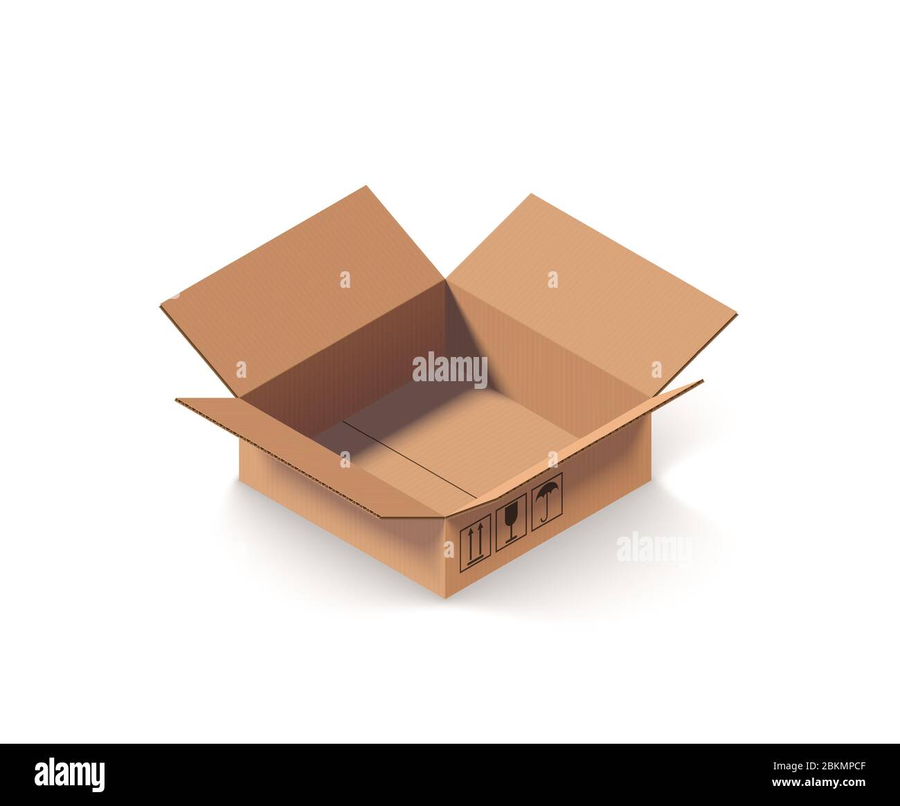Empty open cardboard box isolated on white isometric vector ...