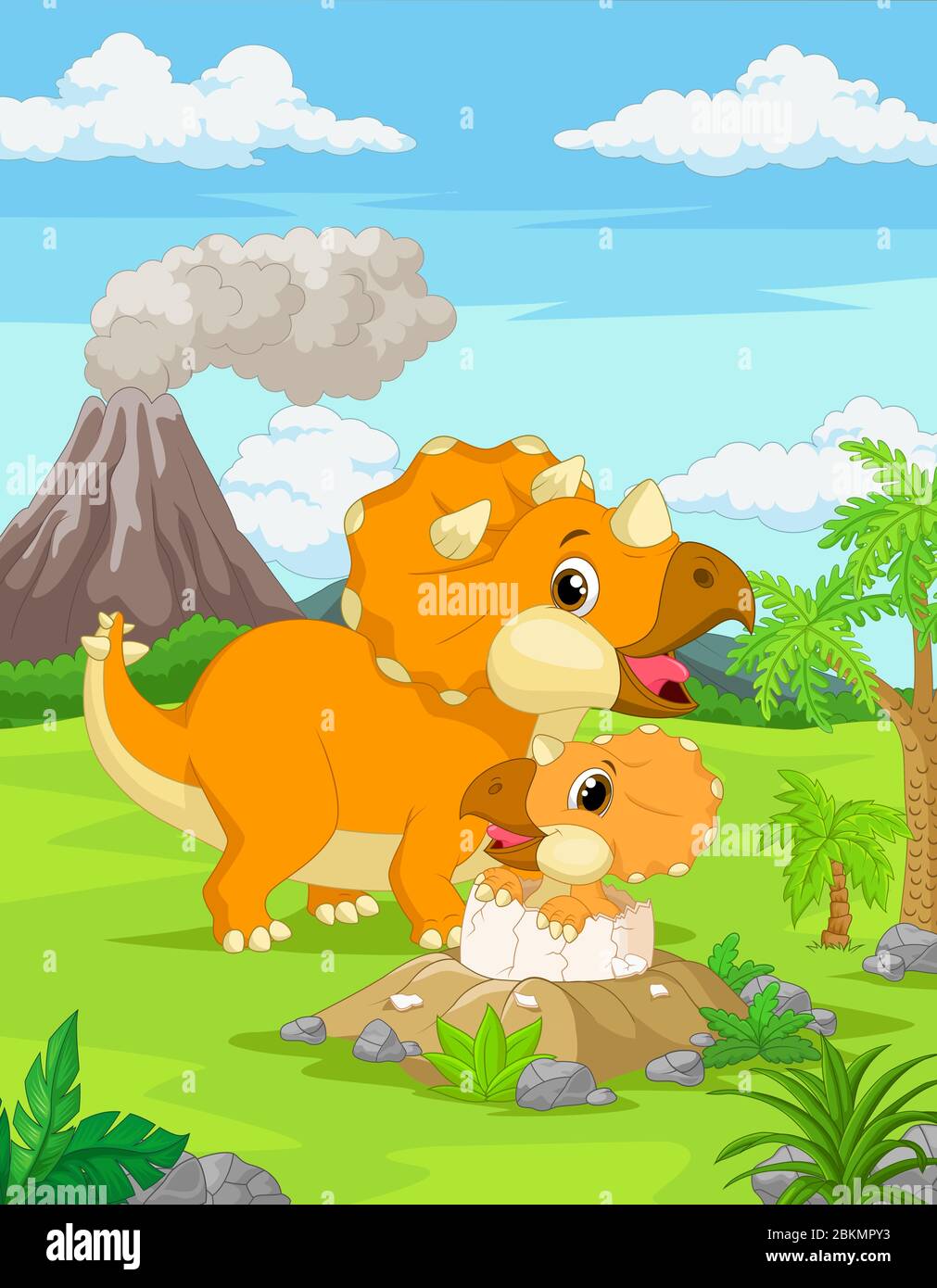 Cartoon Mother triceratops with baby hatching Stock Vector Image & Art ...