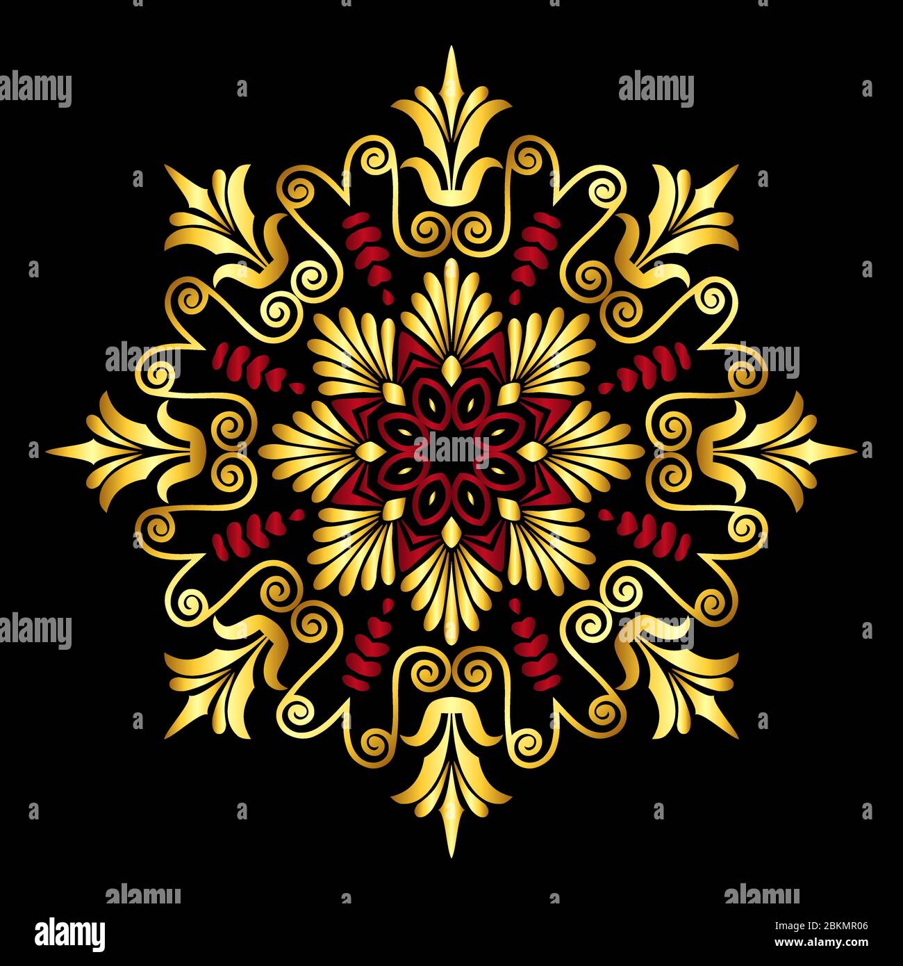 Brick and Circle Motif on Golden Yellow with Black Crackle Veins and Deep Red Accents main image 0