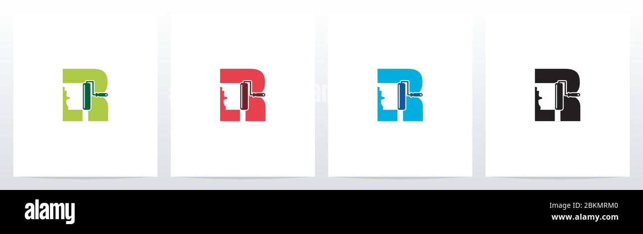 Paint Roller On Letter Logo Design R Stock Vector