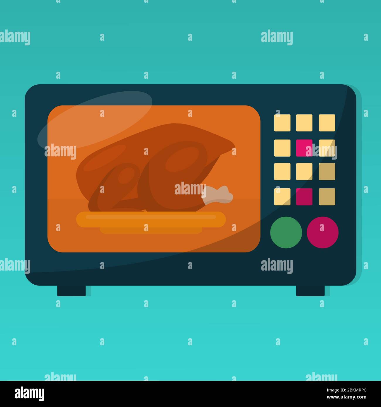 microwave oven cooking chicken isolated vector illustration object Stock Vector