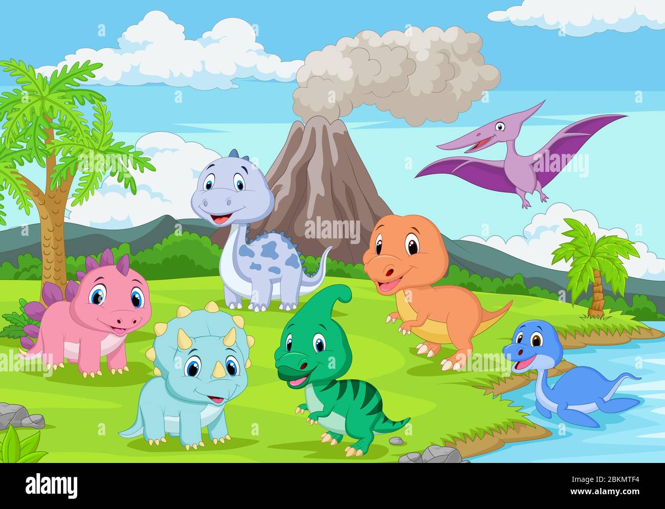 Cartoon baby dinosaurs in the jungle Stock Vector Image \u0026 Art - Alamy, image size:1300x995