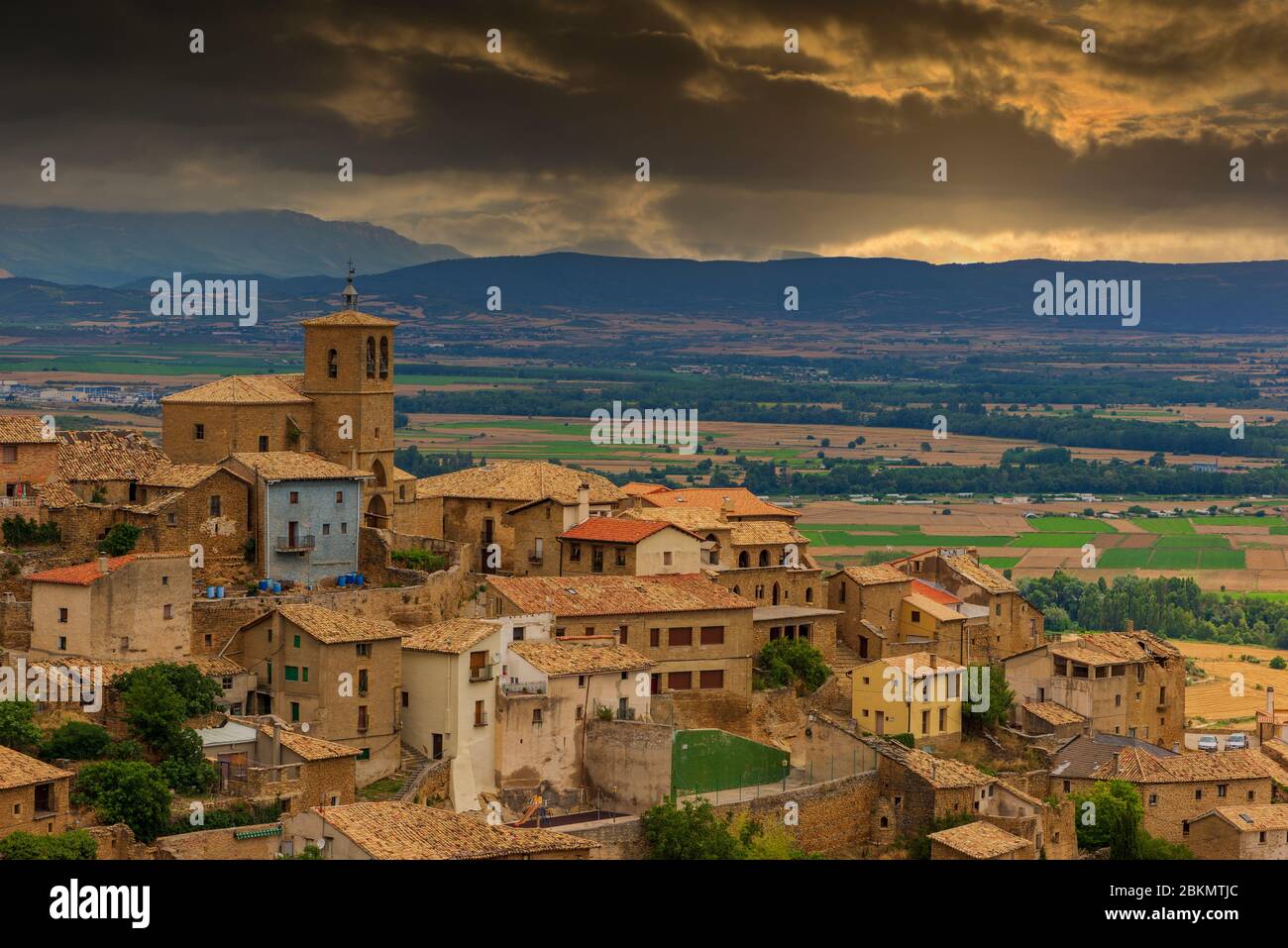 The town of Gallipienzo in Navarra in sunset, Spain Stock Photo