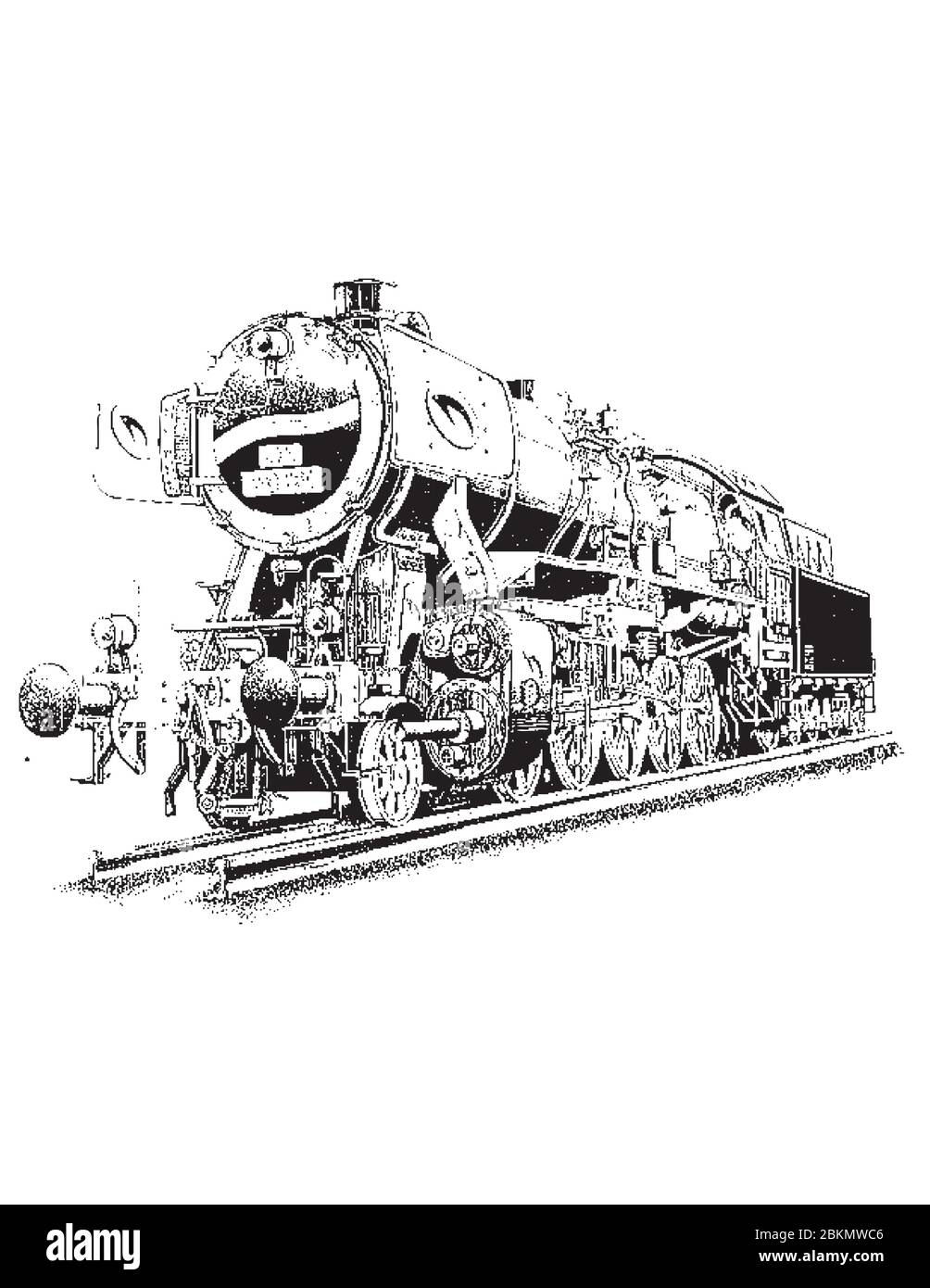Large, elegant steam locomotive. Retro motif on white background Stock Vector