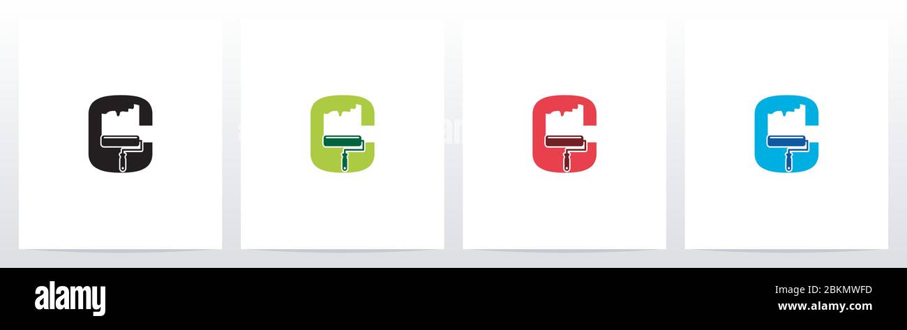 Paint Roller On Letter Logo Design C Stock Vector