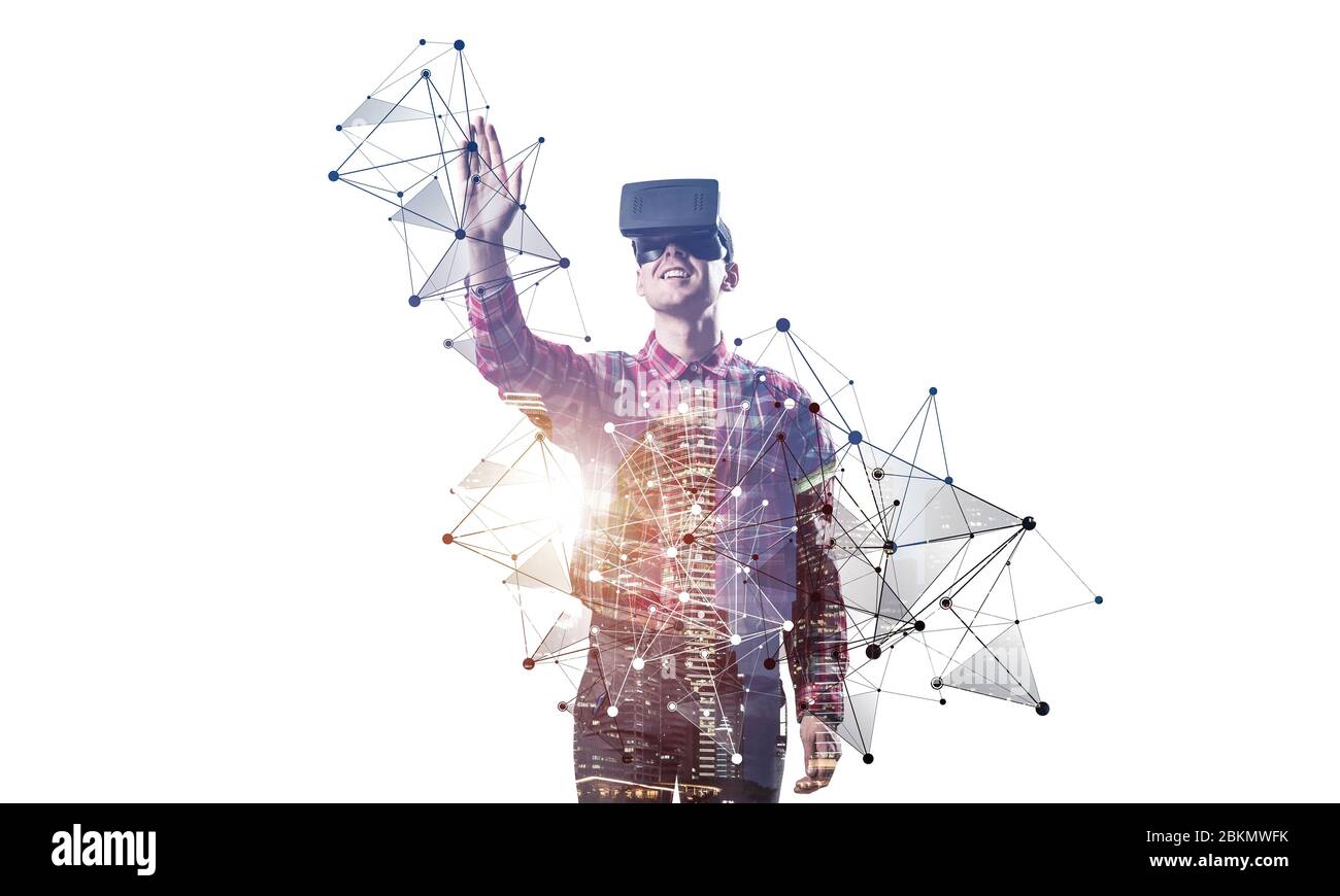 Young scientist wearing VR goggles Stock Photo