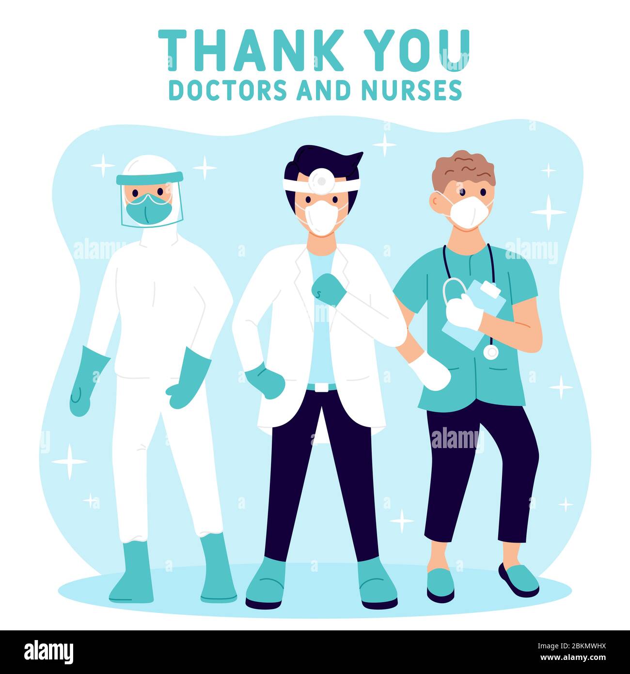 Thank you doctors and nurses working in the hospitals and fighting the coronavirus. Appreciation for Health Care workers, doctors, nurses. Stock Vector