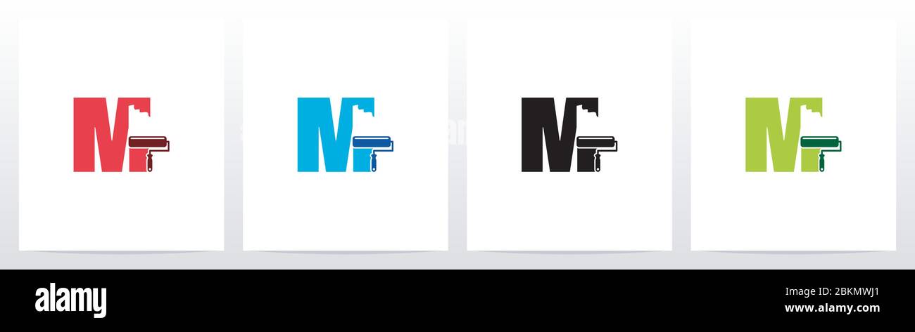 Paint Roller On Letter Logo Design M Stock Vector