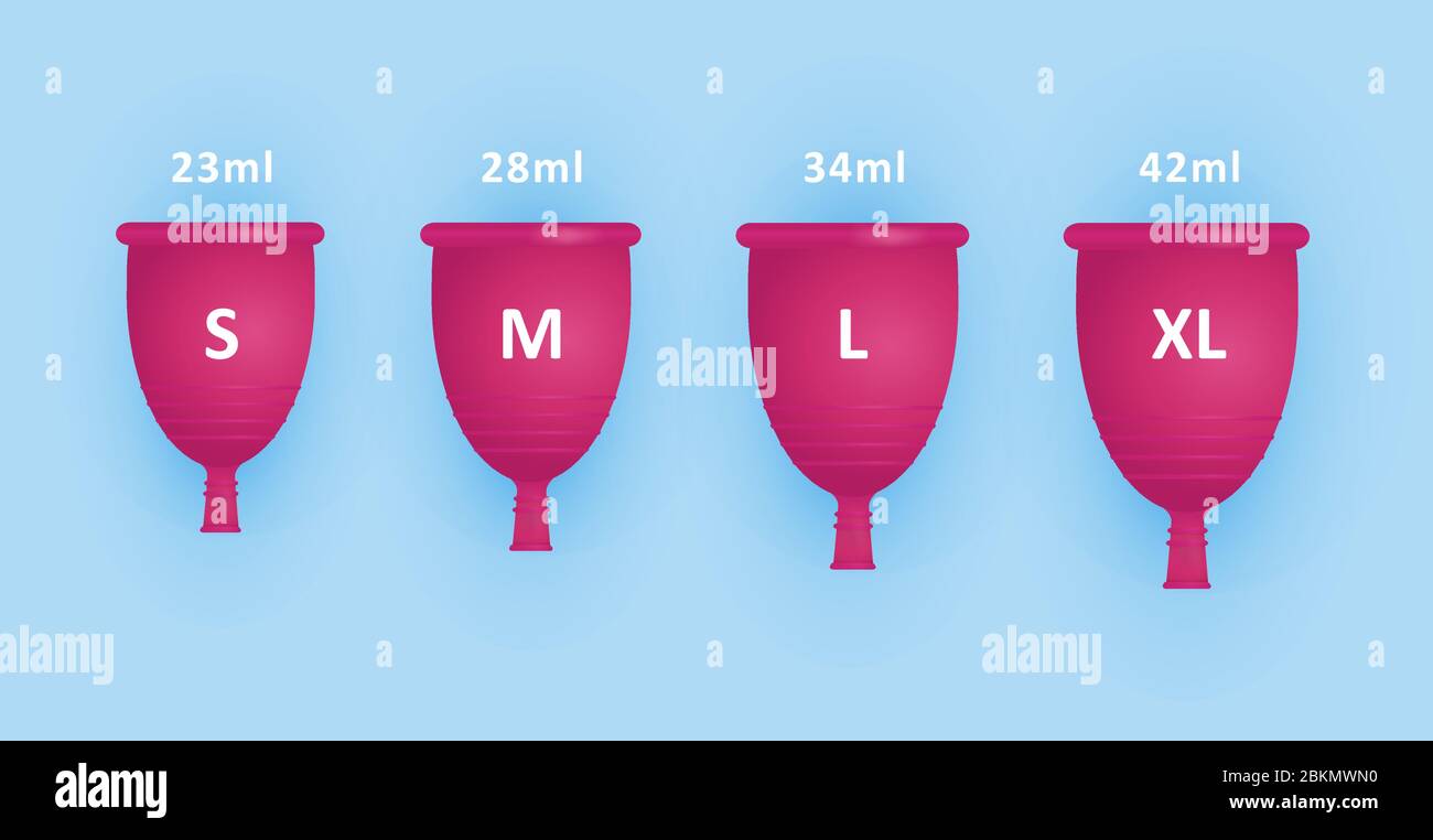 Feminine menstruation cup set. Different sizes of cups S, M, L, XL