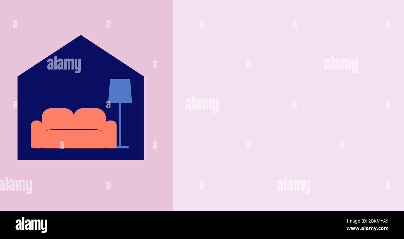 Digital illustration of house with couch and lamp in it on pink background Stock Photo