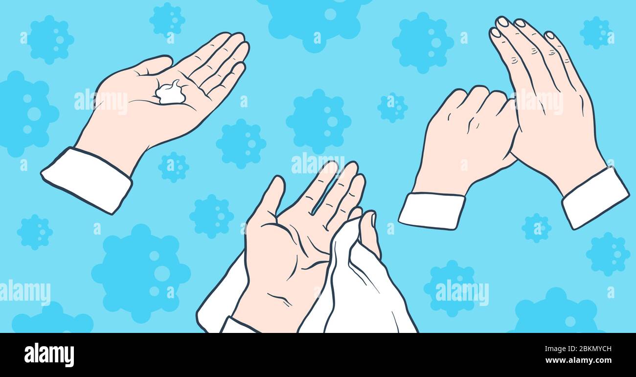 Digital illustration of how to wash hands in the right way During coronavirus covid19 pandemic Stock Photo