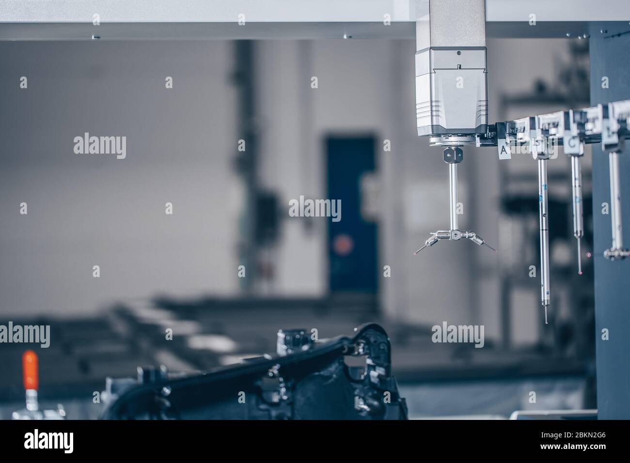 Close up of 3D dimension measurement plastic parts by CMM, 3D automatic