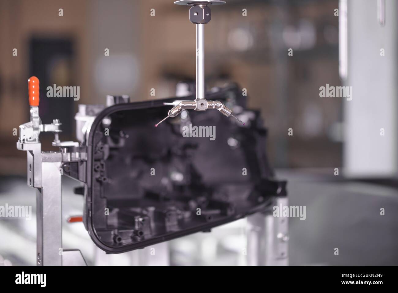 Close up of 3D dimension measurement plastic parts by CMM, 3D automatic
