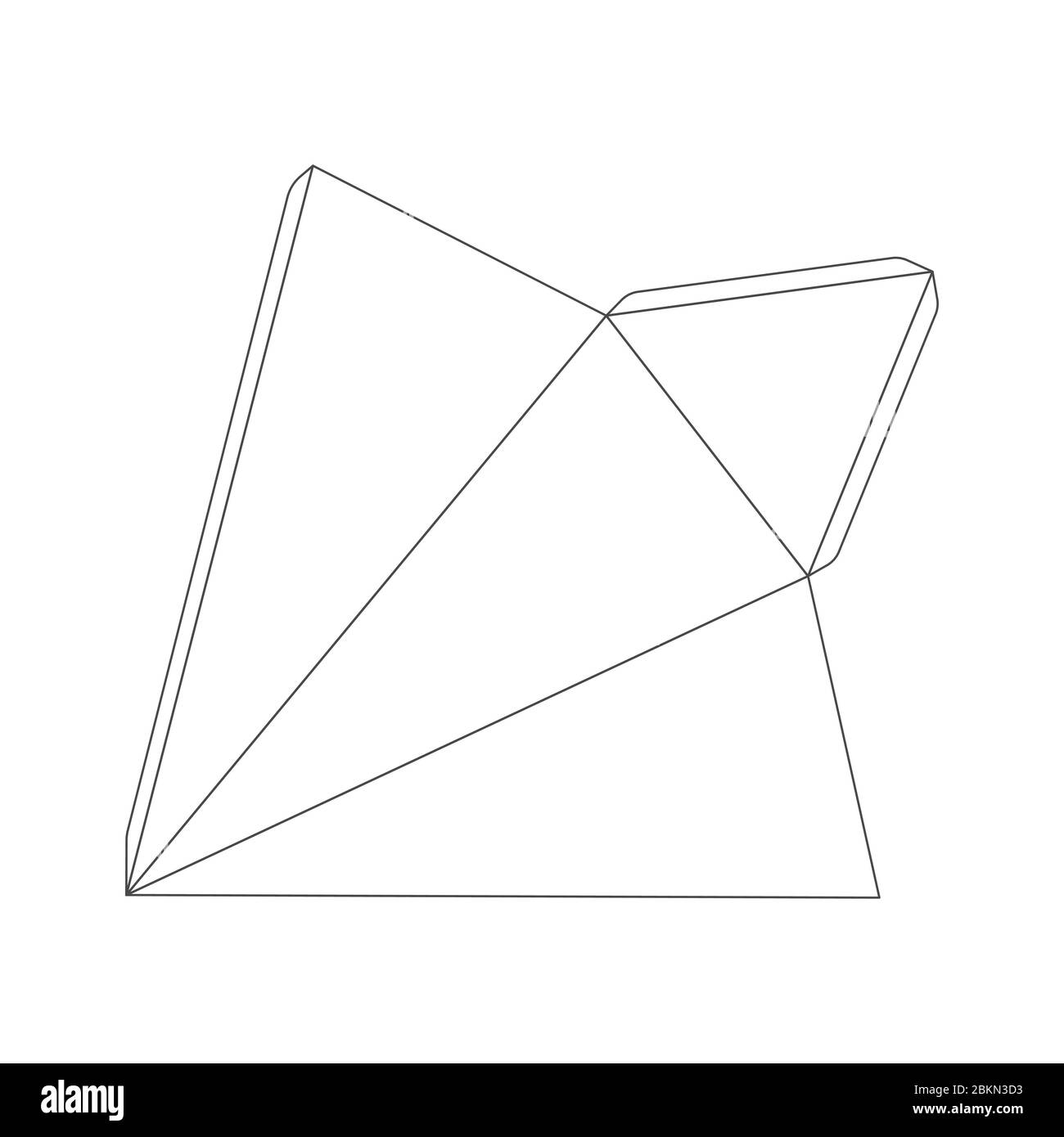 Paper pyramid template with three edges, trim scheme on white Stock Vector