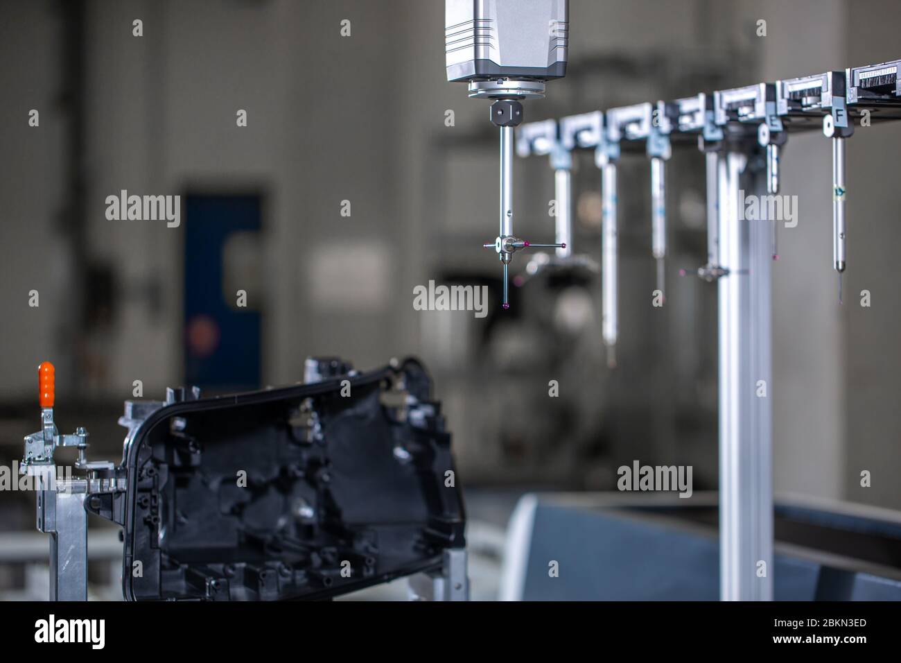 Close up of 3D dimension measurement plastic parts by CMM, 3D automatic
