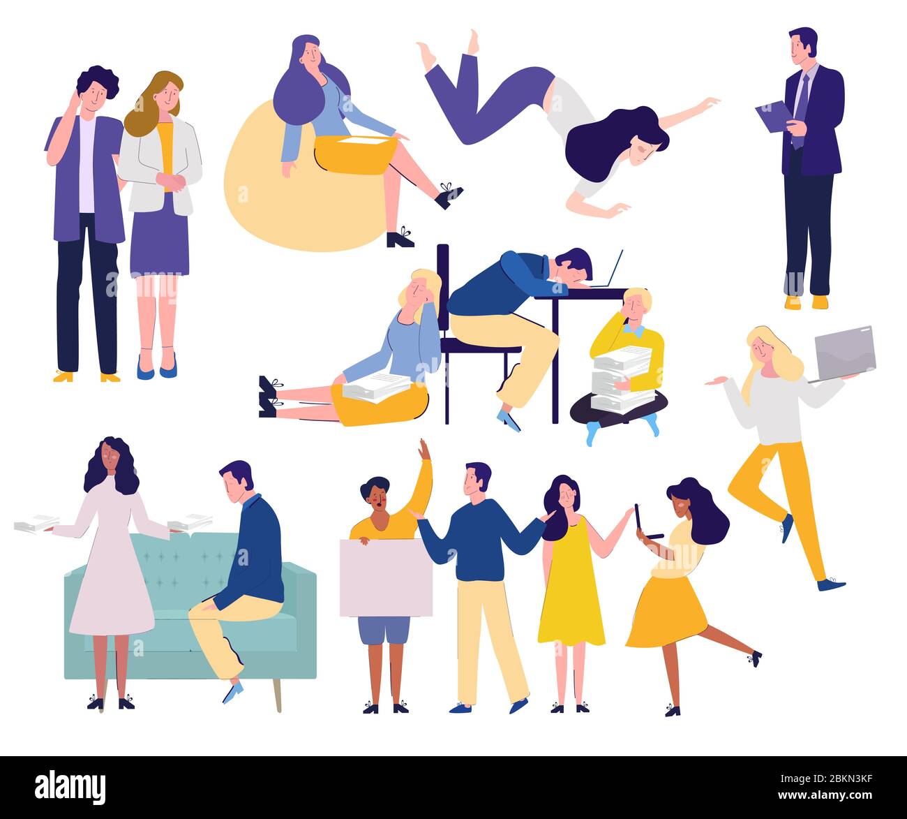 collection of cartoon employee team together in office many character co working in formal and casual. Vector flat illustration Stock Vector