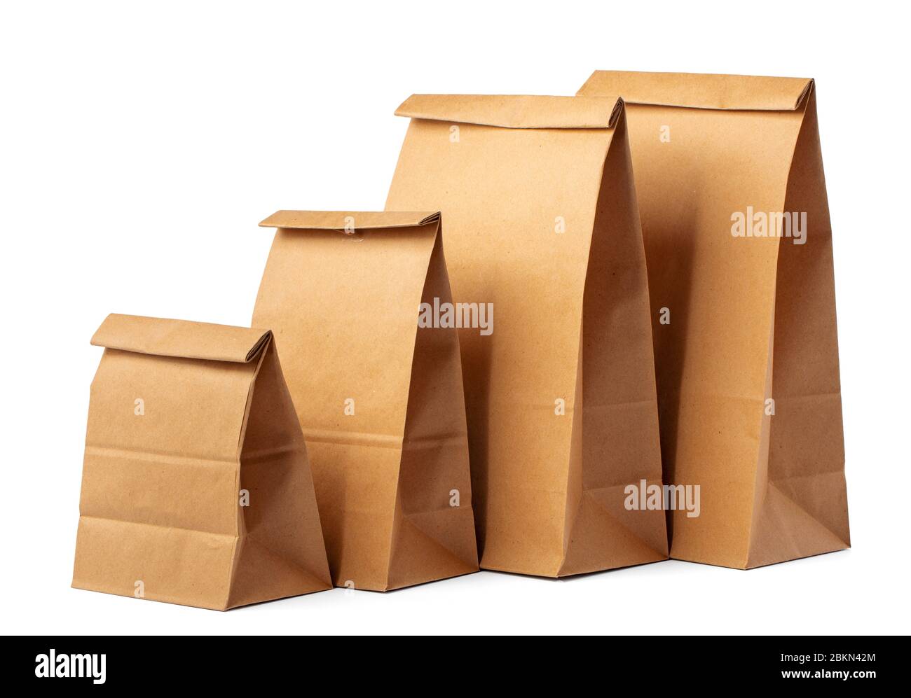 Brown craft paper bag packaging template on white background Stock