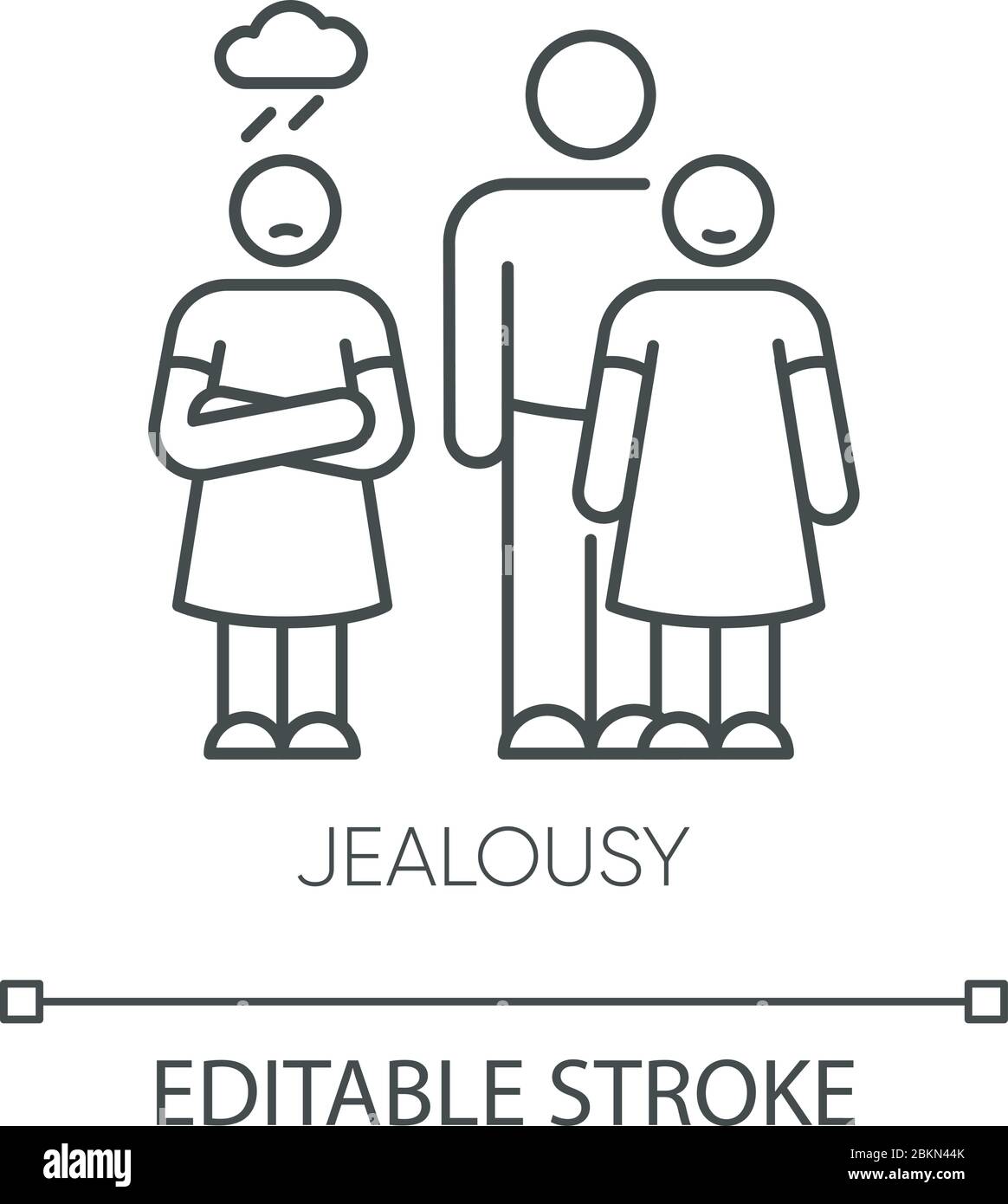 Jealousy pixel perfect linear icon Stock Vector