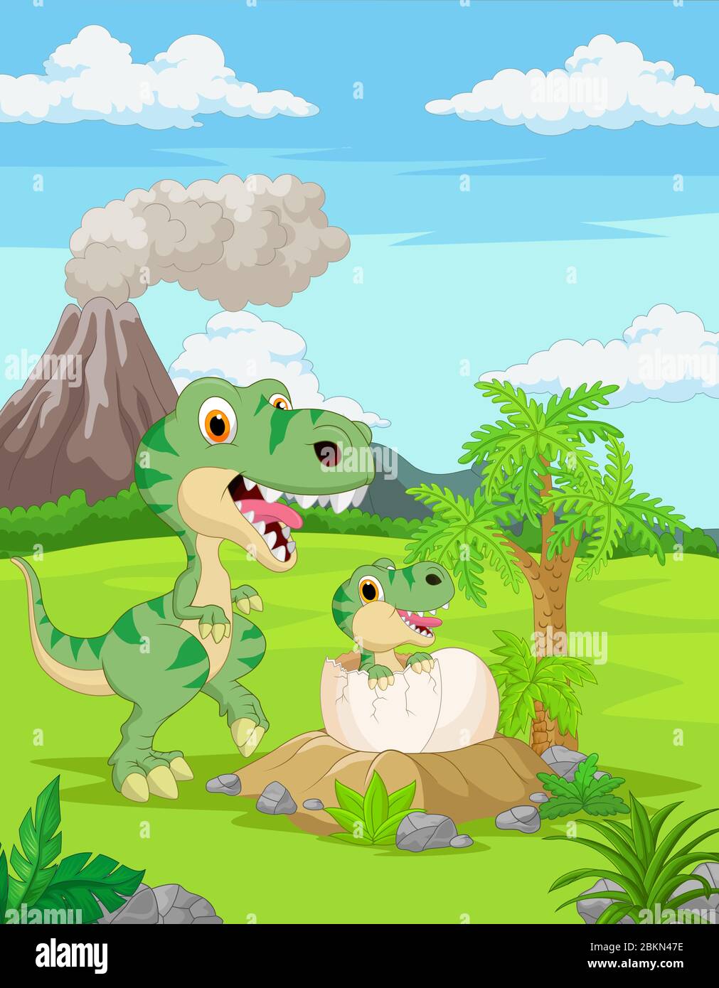 Cartoon Mother tyrannosaurus with baby hatching Stock Vector Image ...