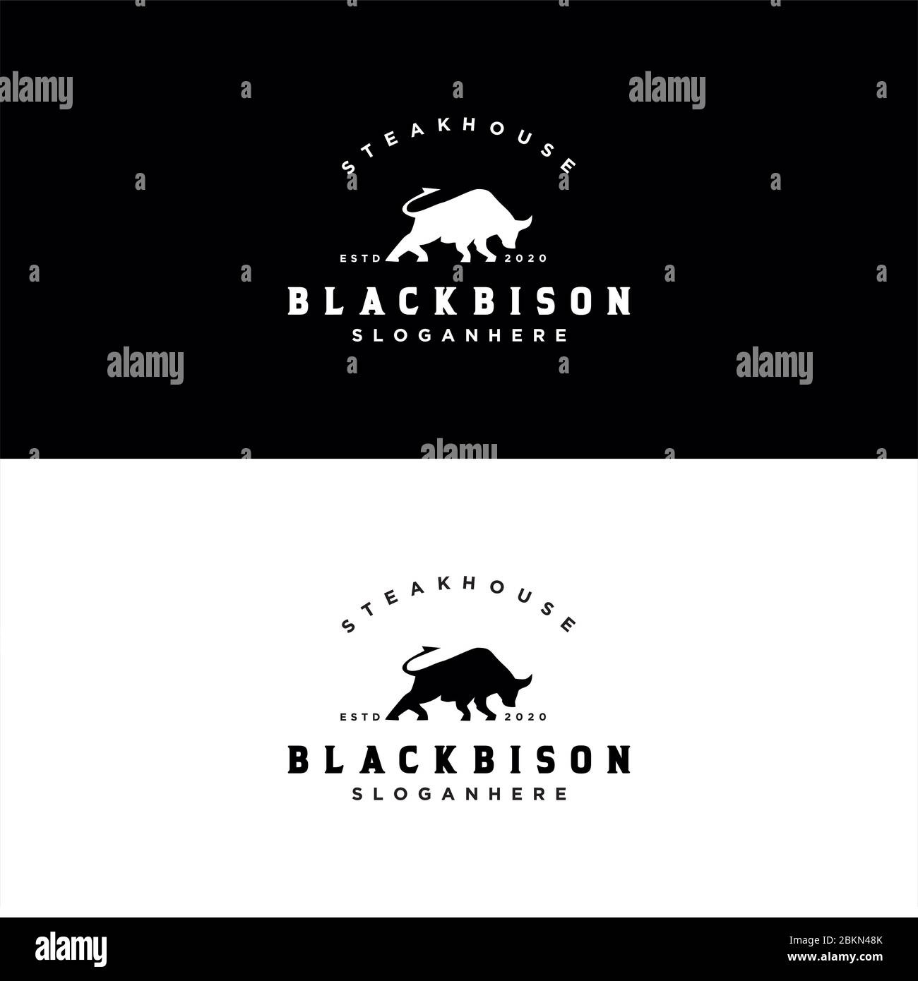 Bison Bull Buffalo Angus Silhouette Steak House Vintage Retro Logo ...