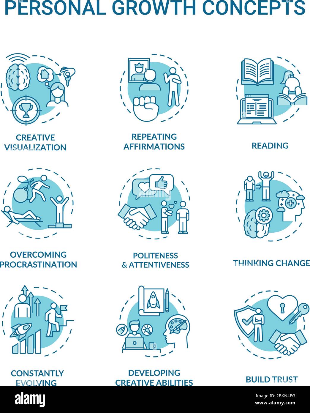 Personal growth concept icons set Stock Vector