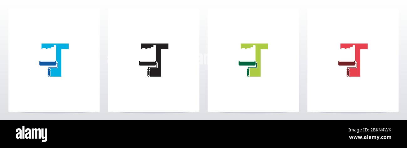 Paint Roller On Letter Logo Design T Stock Vector