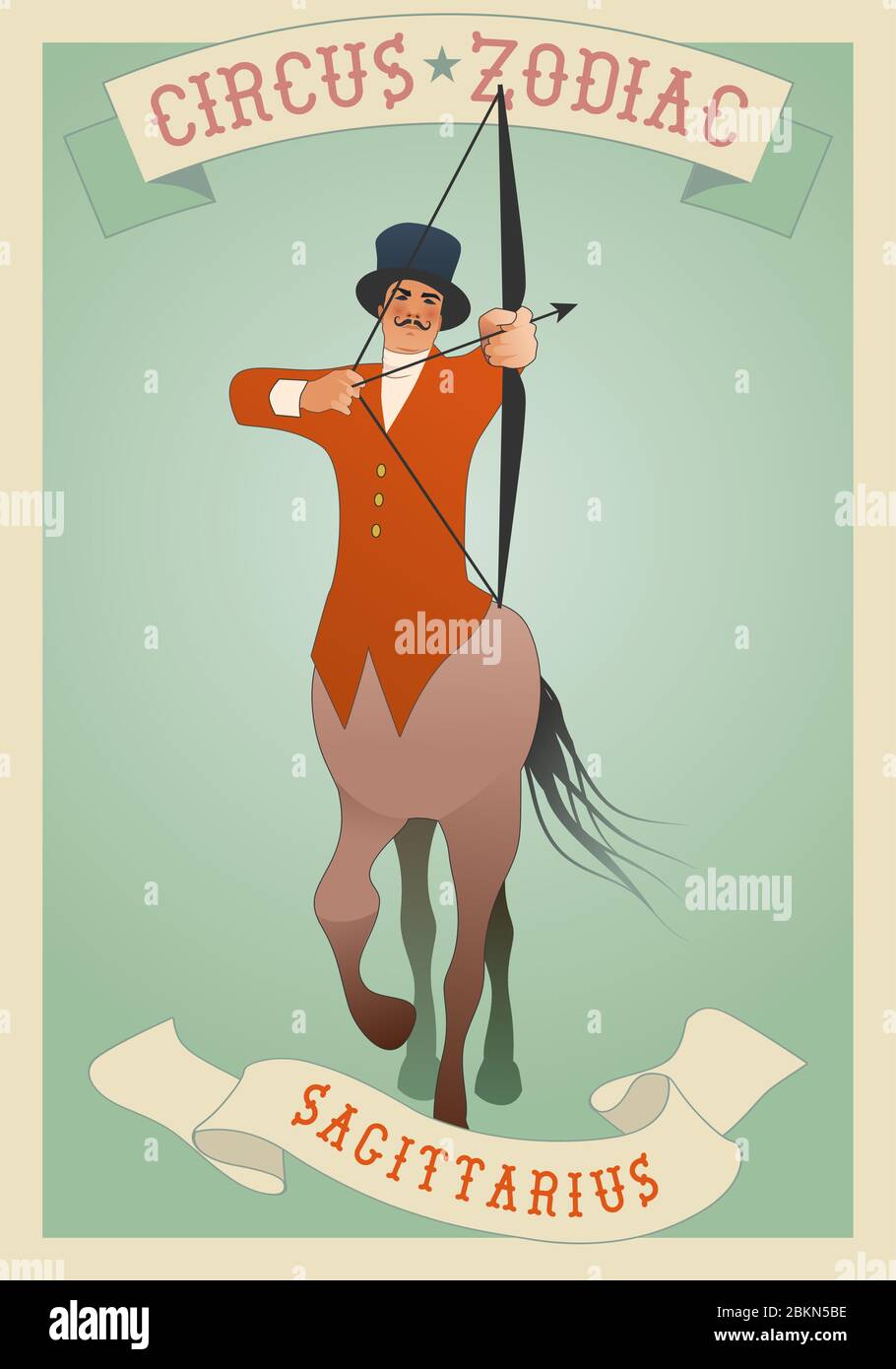 Zodiac Circus. Sagittarius sign. Centaur shooting arrows. Wearing top