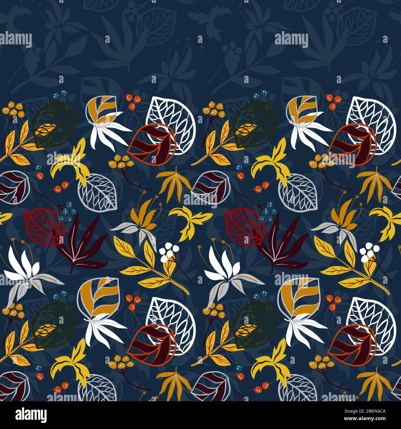 Vector Blue hand draw Plants Horizontal Seamless Pattern Ornament ...