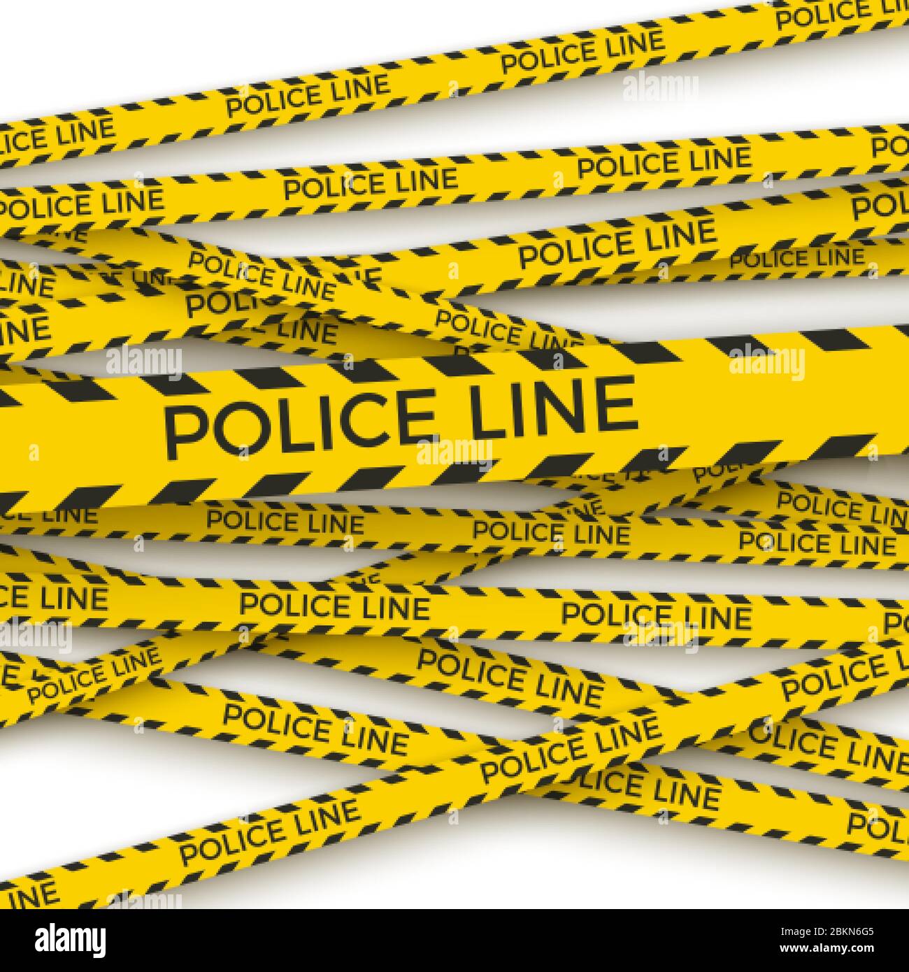 Police yellow tape. crime scene. danger zone with line barrier. Warning strip. Vector Stock