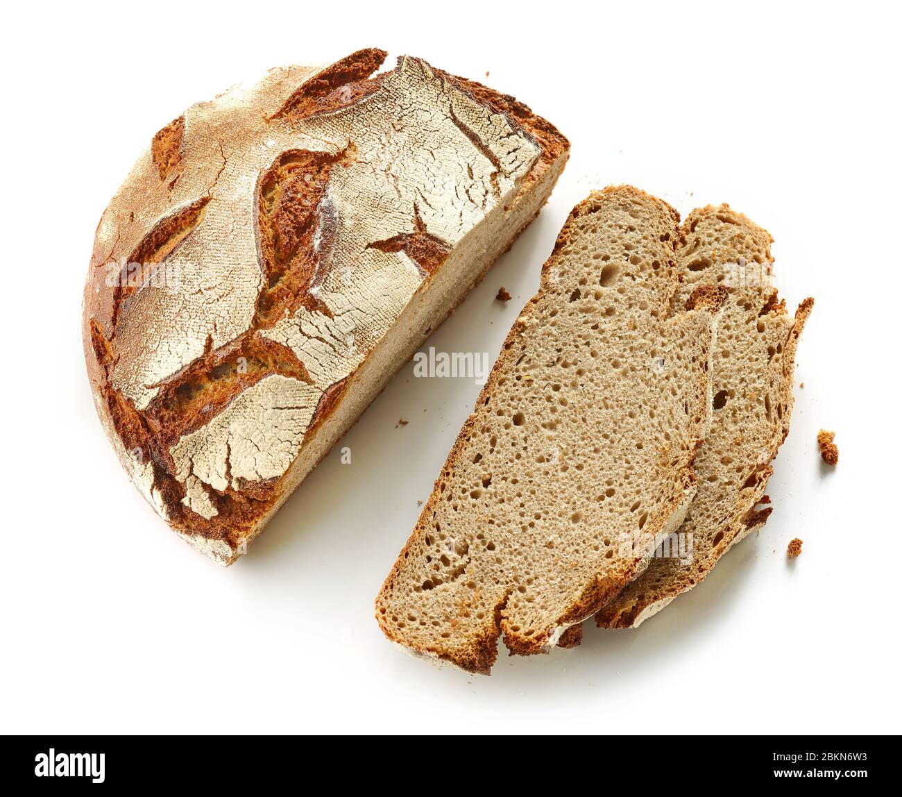 freshly baked sliced bread isolated on white background, top view Stock ...