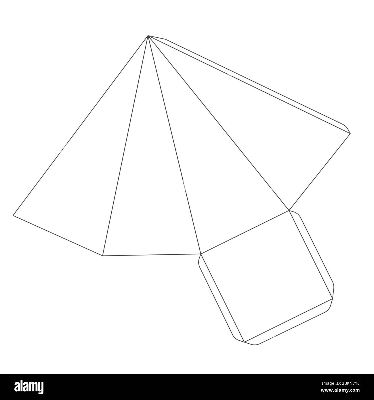 Paper pyramid template with four edges, trim scheme on white Stock Vector