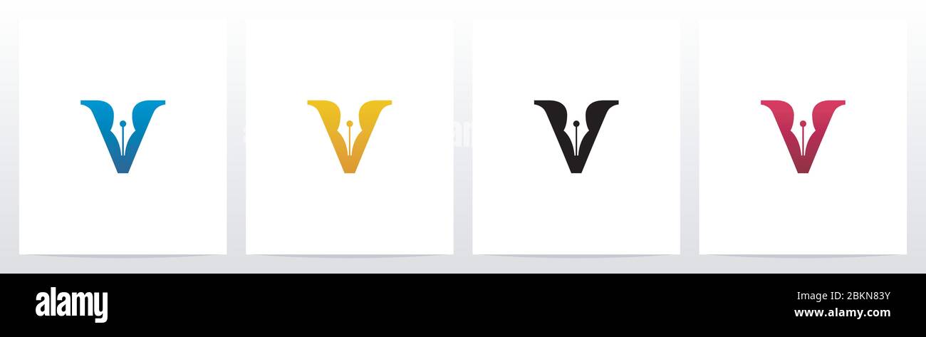 Pen Head On Letter Logo Design V Stock Vector