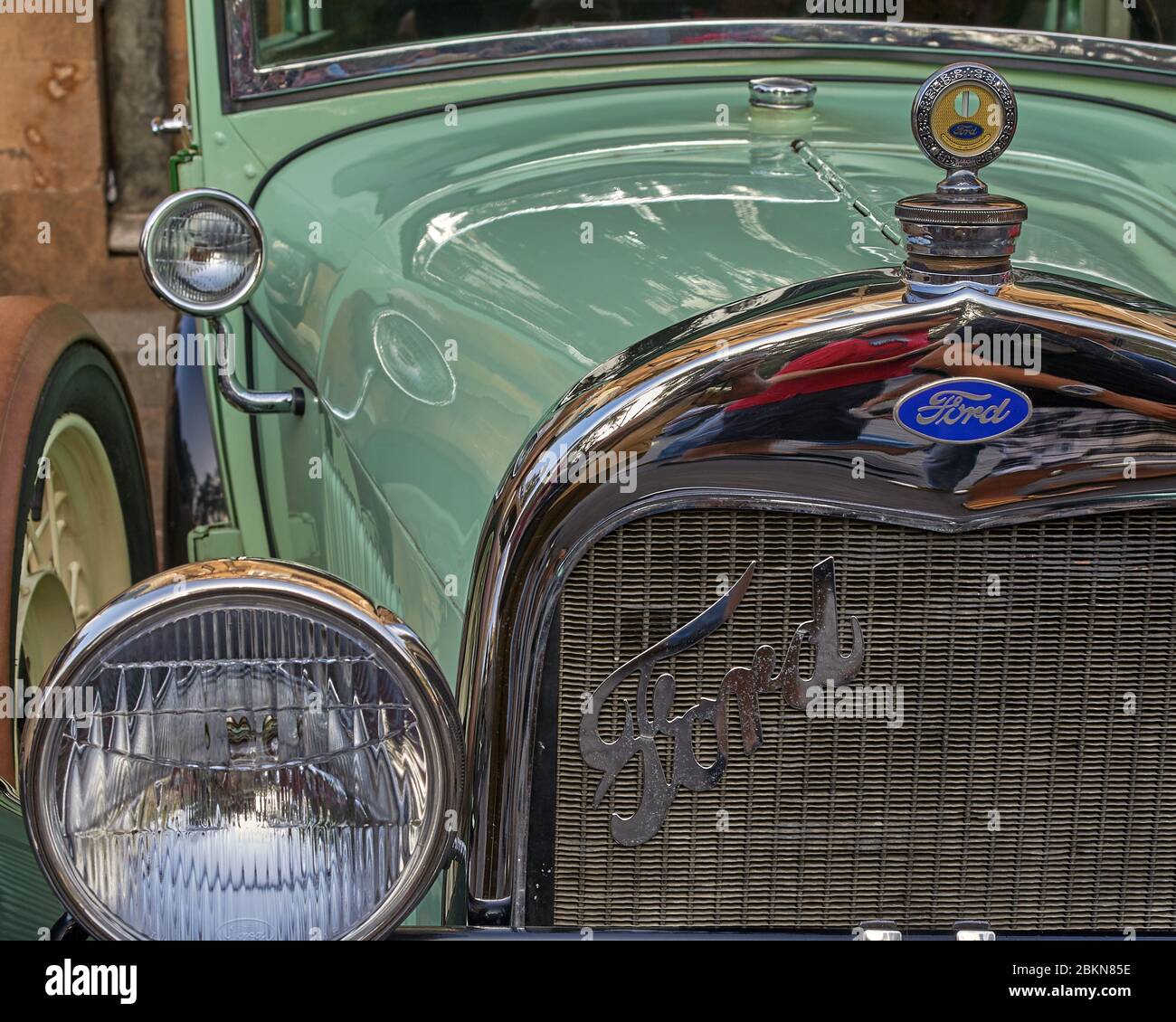 Vintage front view, Ford, radiator character, medium close-up, radiator ...
