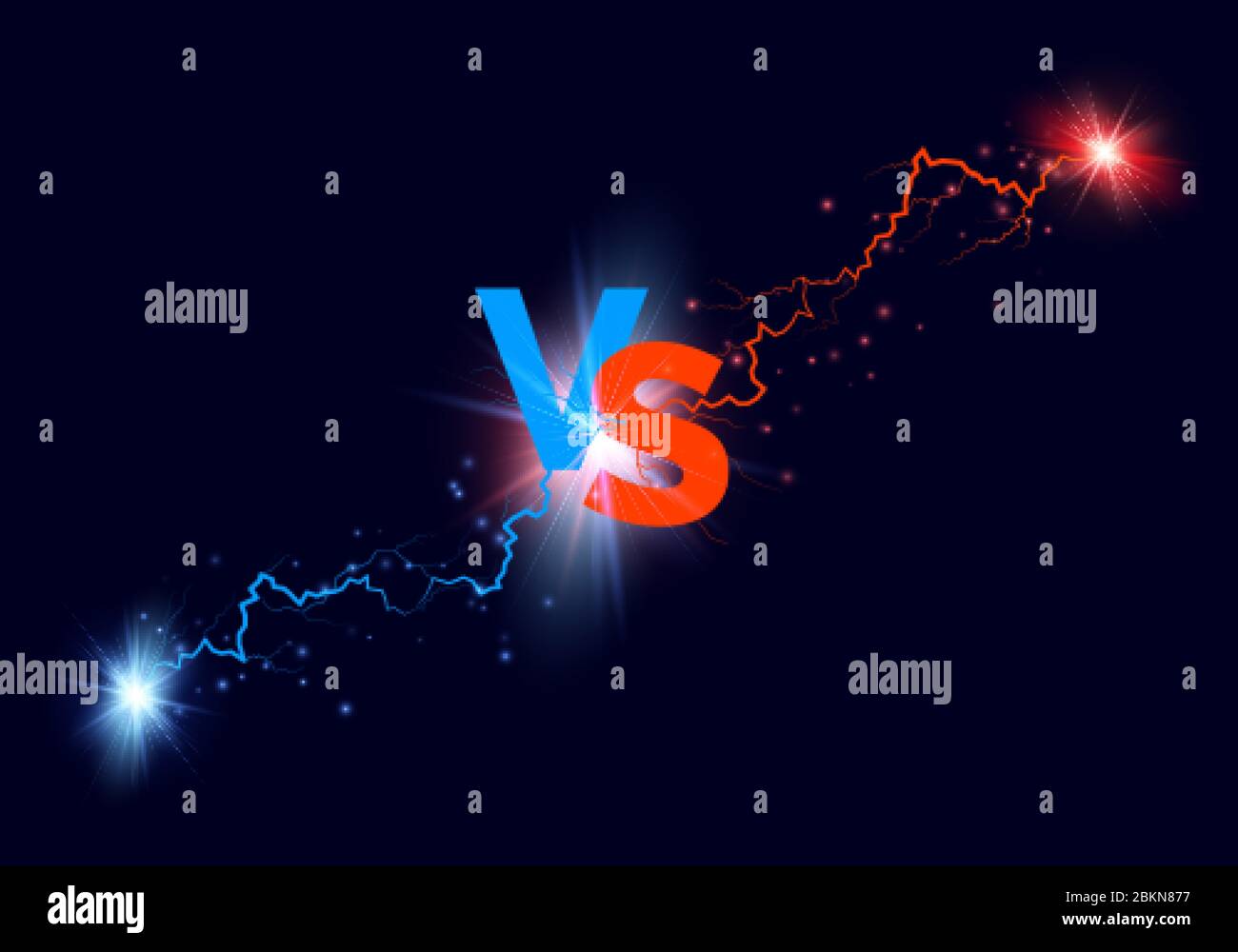 Versus background. Blue and red forces lights with text VS. Vector