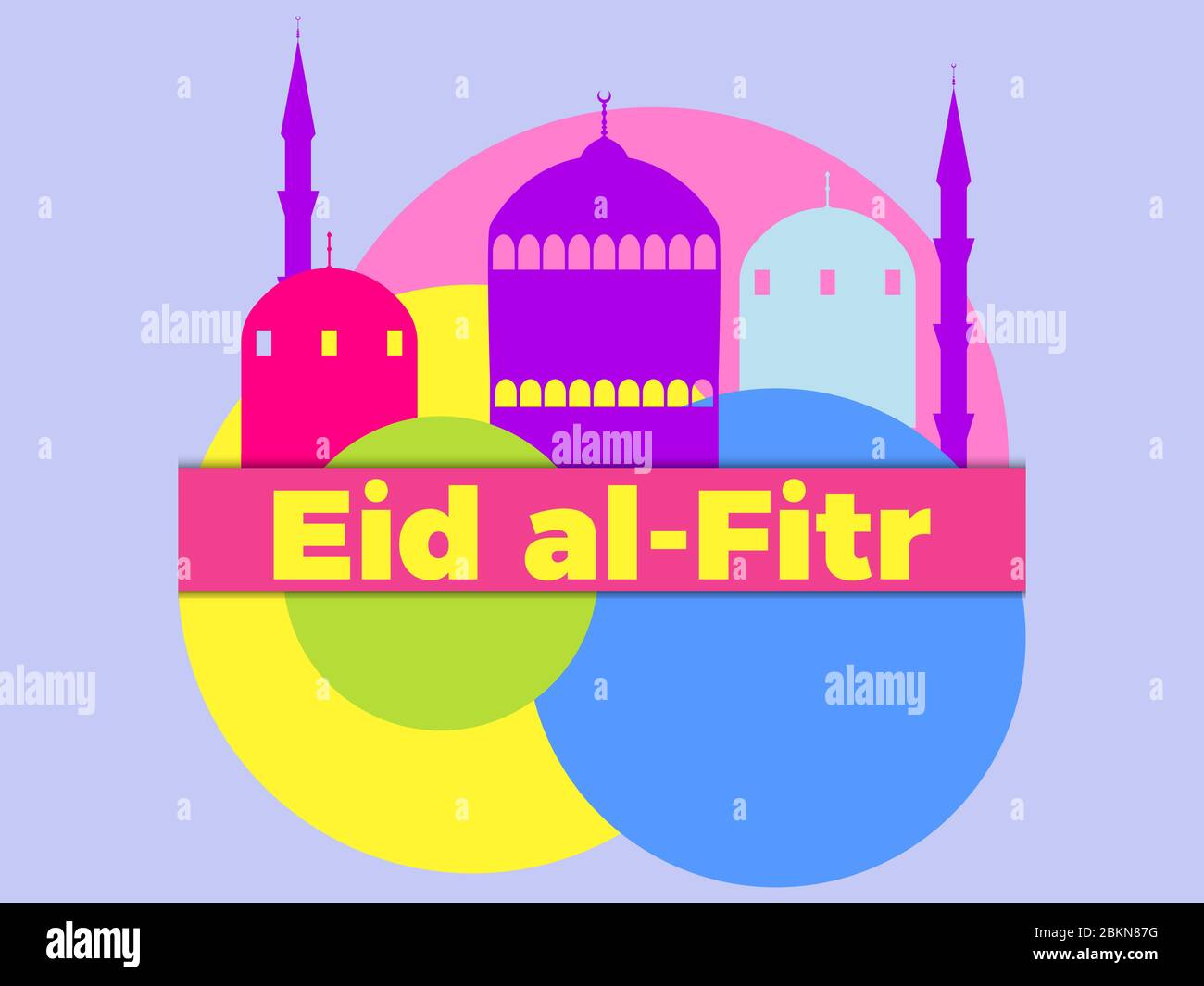 Eid alFitr muslim religious holiday. Colorful greeting card with