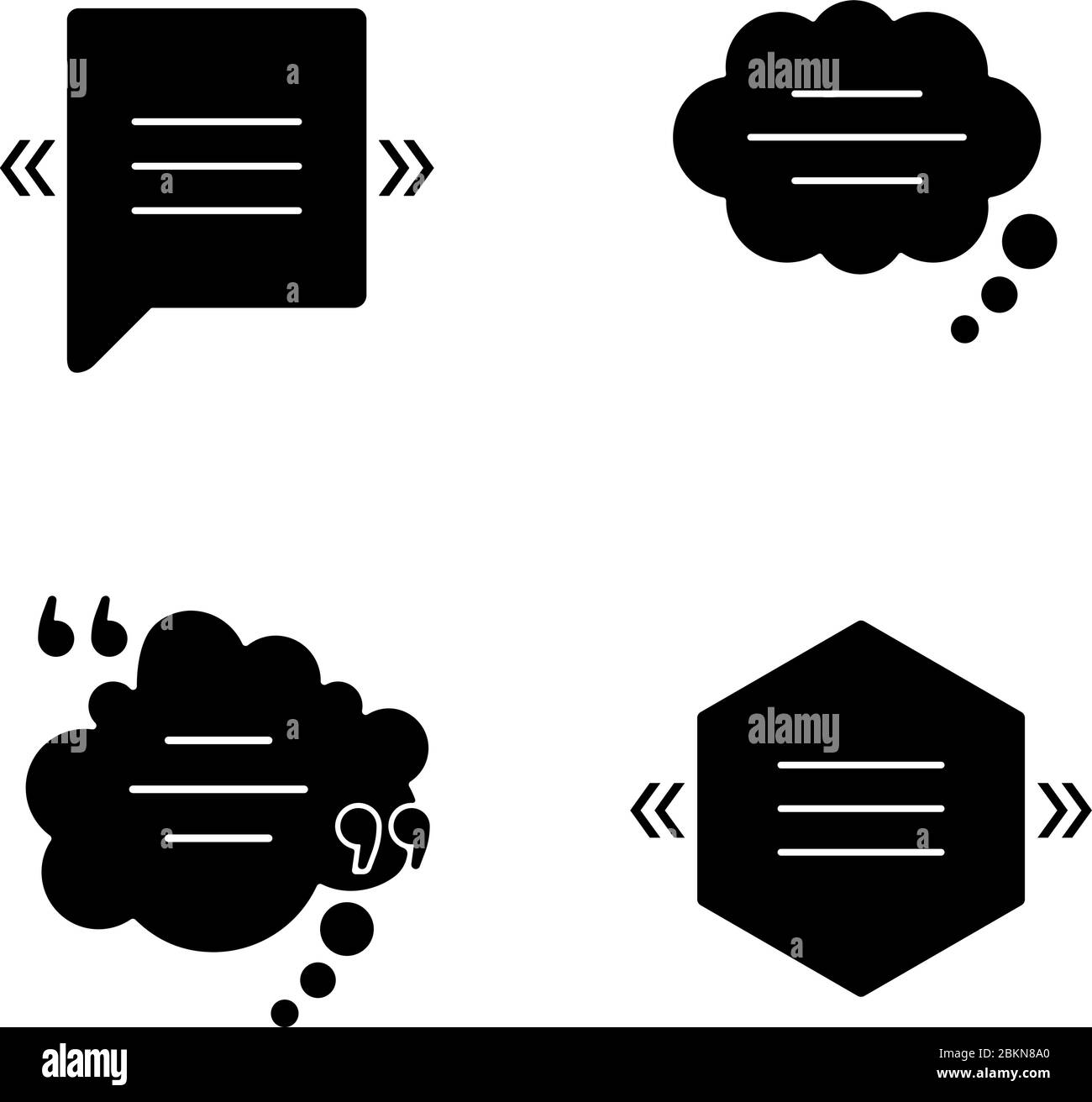 Chat bubble with quotation marks black glyph icons set on white space ...