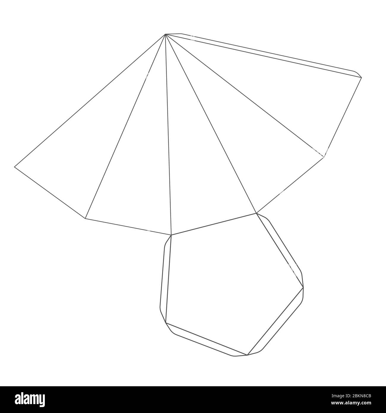 Paper pyramid template with five edges, trim scheme on white Stock Vector
