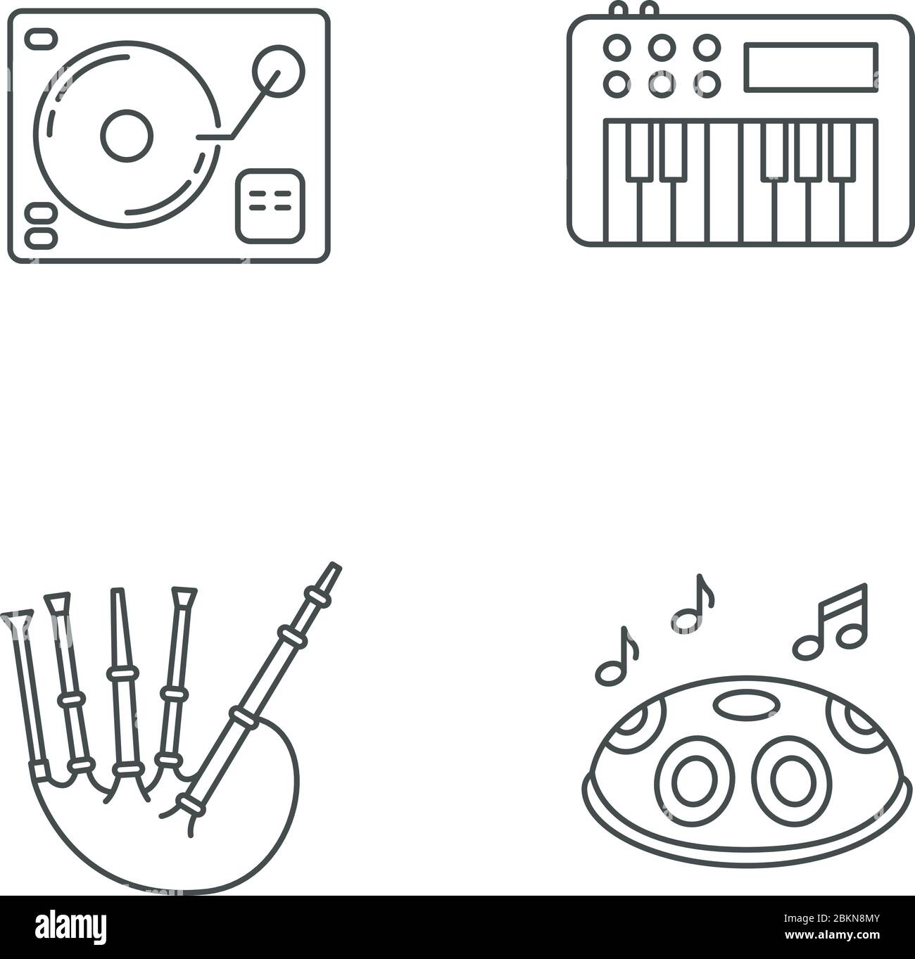 Musical instruments pixel perfect linear icons set Stock Vector