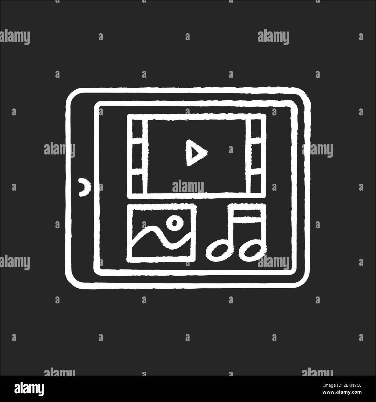 Multimedia chalk white icon on black background Stock Vector