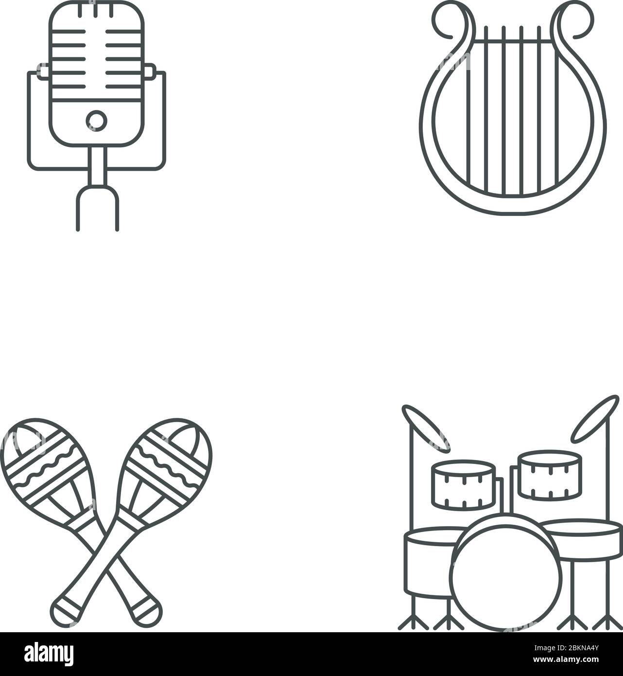 Band musical instruments pixel perfect linear icons set Stock Vector