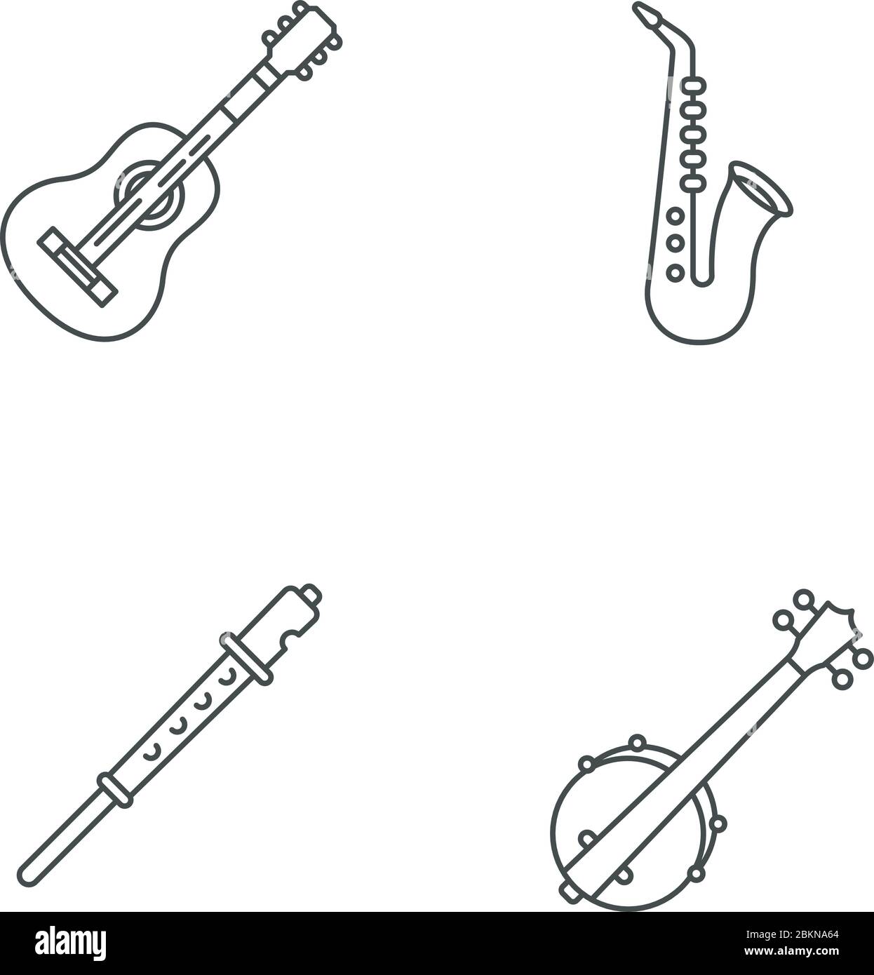 Orchestral musical instruments pixel perfect linear icons set Stock Vector