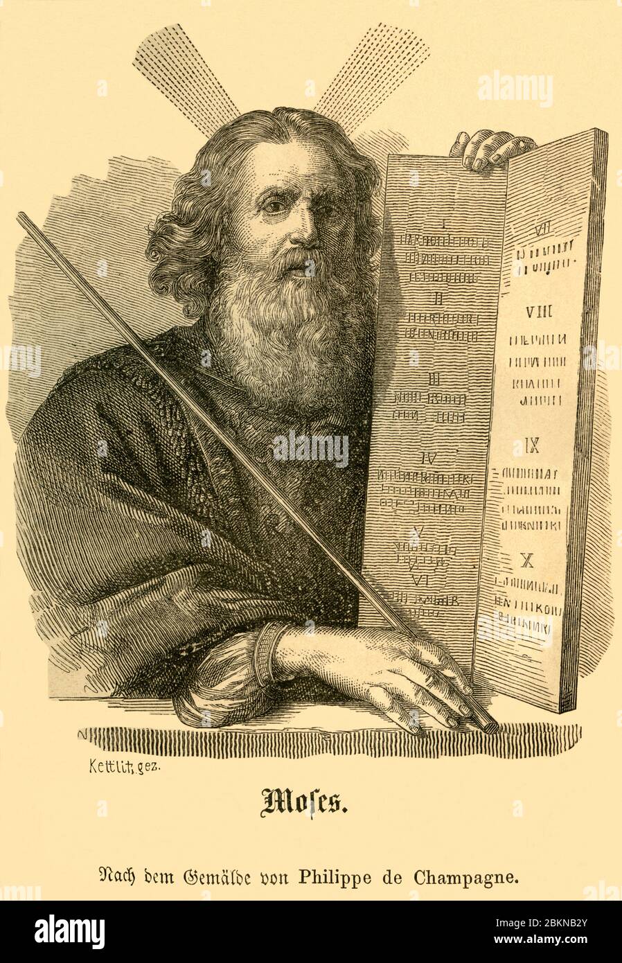 Asien, Ägypten, Sinai, Moses mit den 10 Geboten , nach einem Gemälde von Philippe de Champagne , Motiv aus : ' Allgemeine Weltgeschichte für alle Stände von den frühesten Zeiten bis zum Jahr 1870 ' , von Karl von Rotteck, achte Auflage, durchgesehen von Wilhelm Zimmermann, erster Band, Rieger´sche Verlagsbuchhandlung, Stuttgart, 1869 .  /   Asia, Egypt, Sinai, Moses, with the ten Commandments, after a painting of Philippe de Champagne, image from : ' Allgemeine Weltgeschichte für alle Stände von den frühesten Zeiten bis zum Jahr 1870 ' (  history in general from the beginning uu to the year 18 Stock Photo