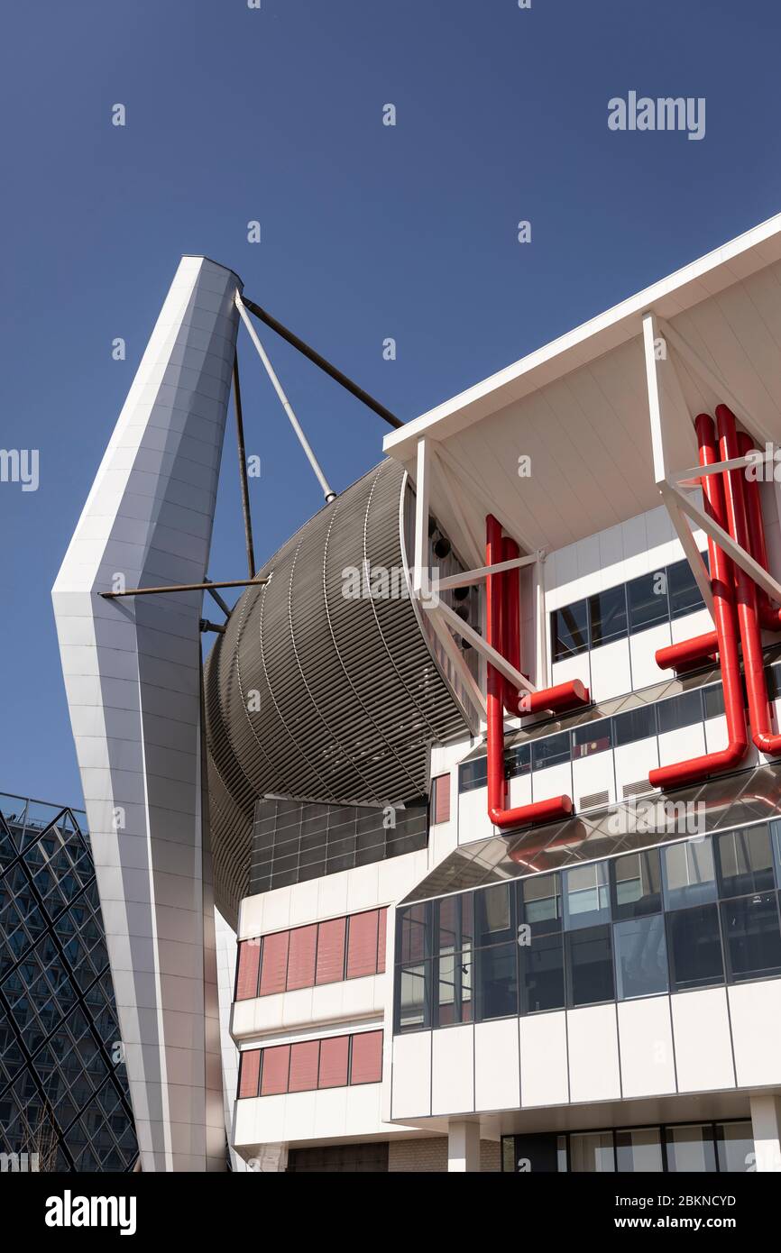 Eindhoven, The Netherlands, April 21st 2020. Exterior facade of a detail of the Philips Stadion, the third-largest Dutch football stadium in the count Stock Photo